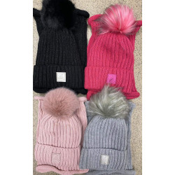 CZAPKA+KOMIN POMPON BROKAT 4-12 LAT ZIMA