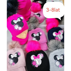 CZAPKA+KOMIN MINNIE Z KWIATKAMI DZIANINA ZIMA 3-8 LAT