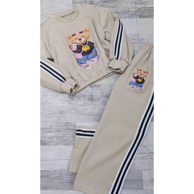 ENSEMBLE SWEAT-SHIRT AVEC UN OURS EN PELUCHE + PANTALON À RAYURES ENSEMBLE SWEAT-SHIRT AVEC UN OURS EN PELUCHE + PANTALON À RAYURES