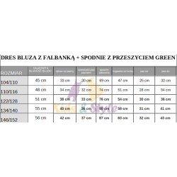 DRES BLUZA Z FALBANKĄ + SPODNIE Z PRZESZYCIEM GREEN