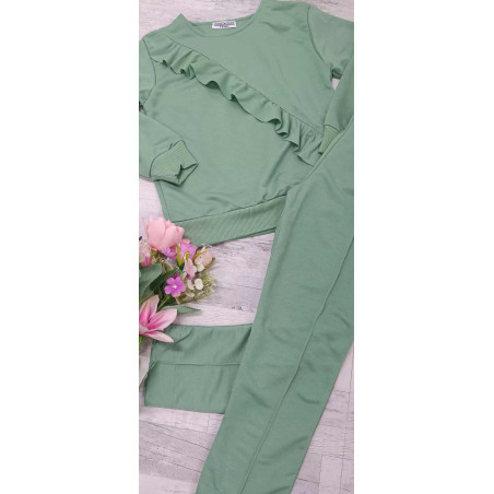 DRES BLUZA Z FALBANKĄ + SPODNIE Z PRZESZYCIEM GREEN
