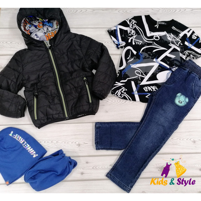 Spodnie jeans na gumce z misiem